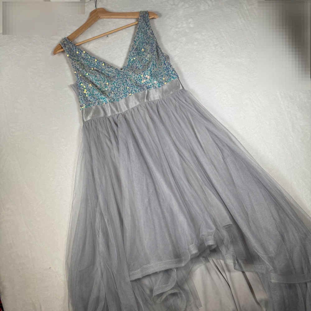 Ever Pretty High Low Dress Womens 12 Grey Sequin Tulle Formal New EE0147ASV12